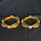 22K Gold Fan-Shaped Bangle Set with Gemstone Details