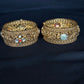 22K Gold Antique Temple Design Bangles with Ruby and CZ Embellishments