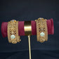 22K Gold Antique Temple Design Bangles with Ruby and CZ Embellishments