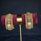 22K Gold Antique Temple Design Bangles with Ruby and CZ Embellishments