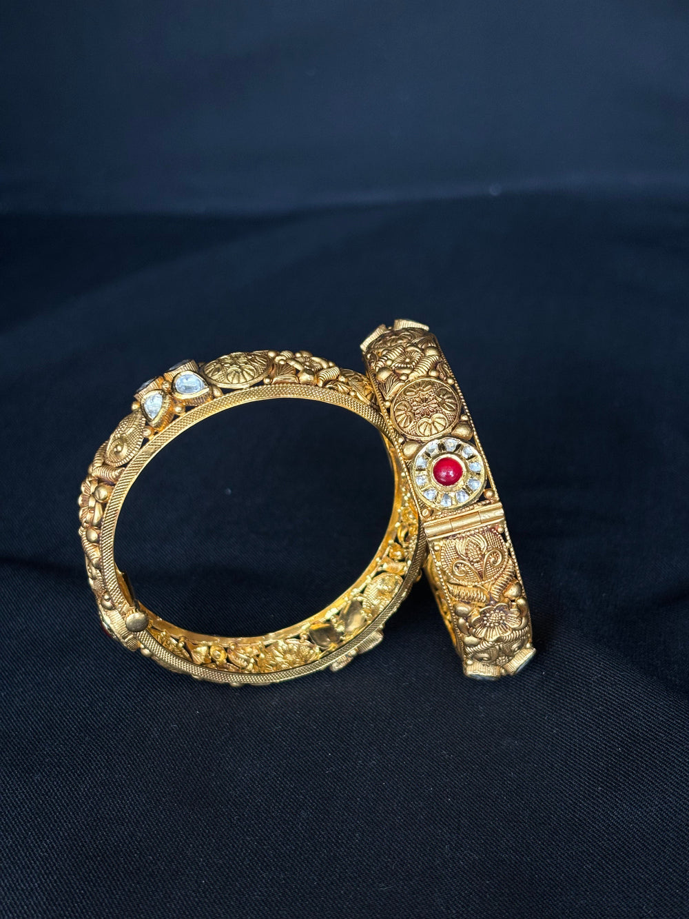 22K Gold Bangle Set with Gemstones - Gift Ready