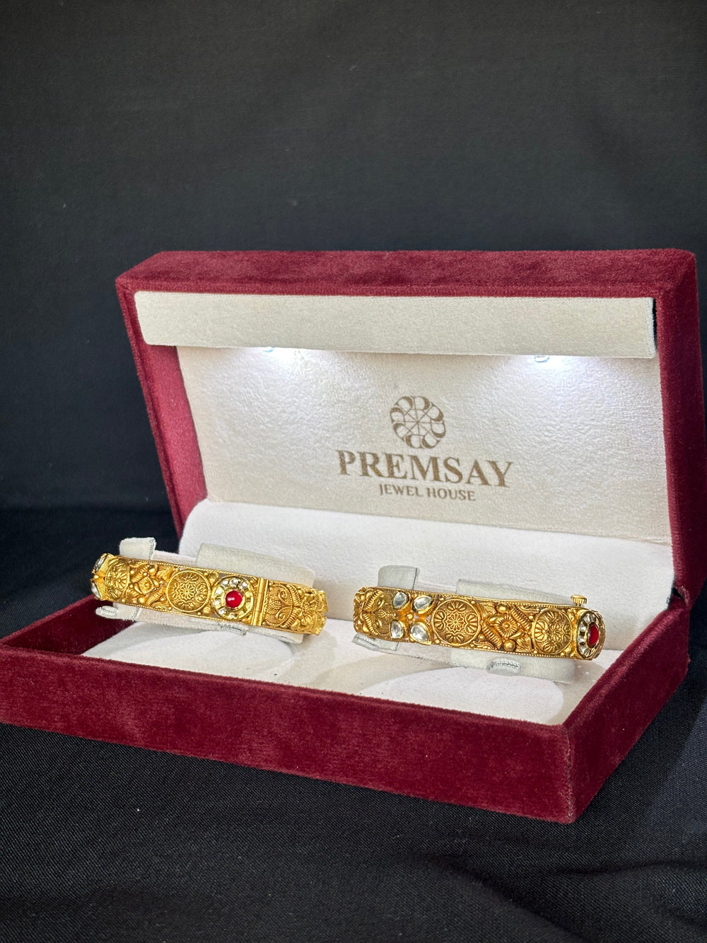 22K Gold Bangle Set with Gemstones - Gift Ready