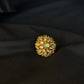 22K Gold Floral Kundan Ring with Pearl & Gemstone Accents