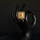 22K Gold Square Kundan Ring with Enamel & Gemstone Accents