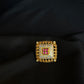 22K Gold Square Kundan Ring with Enamel & Gemstone Accents