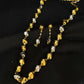 22K Gold Dholki Bead Necklace and Earrings Set