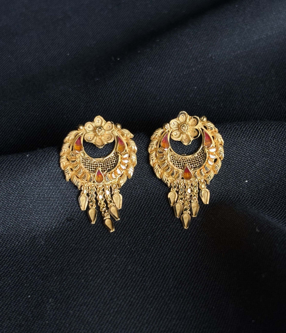 2K Gold Necklace and Earrings Set with Antique Finish