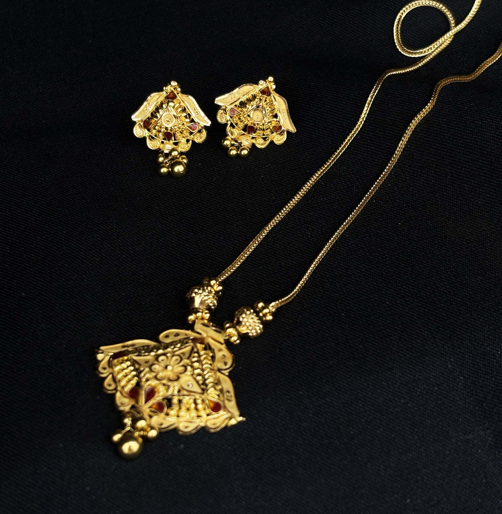 22K Gold Necklace and Earrings Set with Colorful Accents