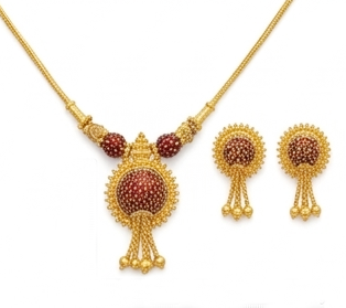 Elegant 22K Gold Teardrop Pendant Set | Textured Bridal Jewelry