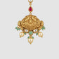 22KT Yellow Gold Peacock Motif Maang Tikka with Pearls & Green Beads