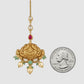 22KT Yellow Gold Peacock Motif Maang Tikka with Pearls & Green Beads