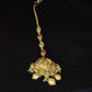 22KT Yellow Gold Peacock Motif Maang Tikka with Pearls & Green Beads