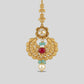 Elegant 22KT Gold Filigree Maang Tikka with Ruby & Emerald Accents