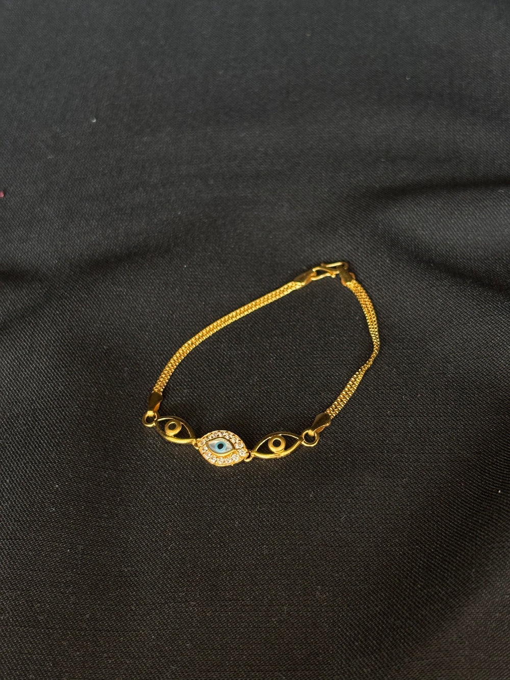 22K Gold Evil Eye Bracelet with CZ Accents