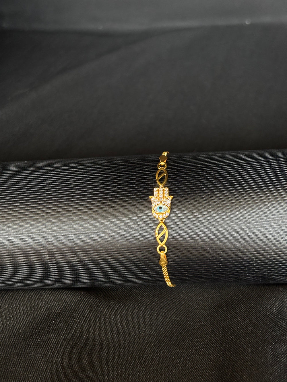 22K Gold Hamsa Hand Bracelet with CZ Accents