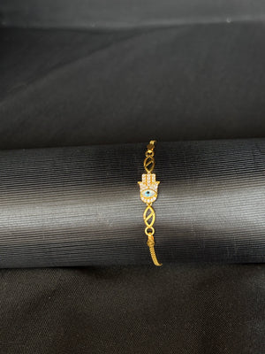 22K Gold Hamsa Hand Bracelet with CZ Accents