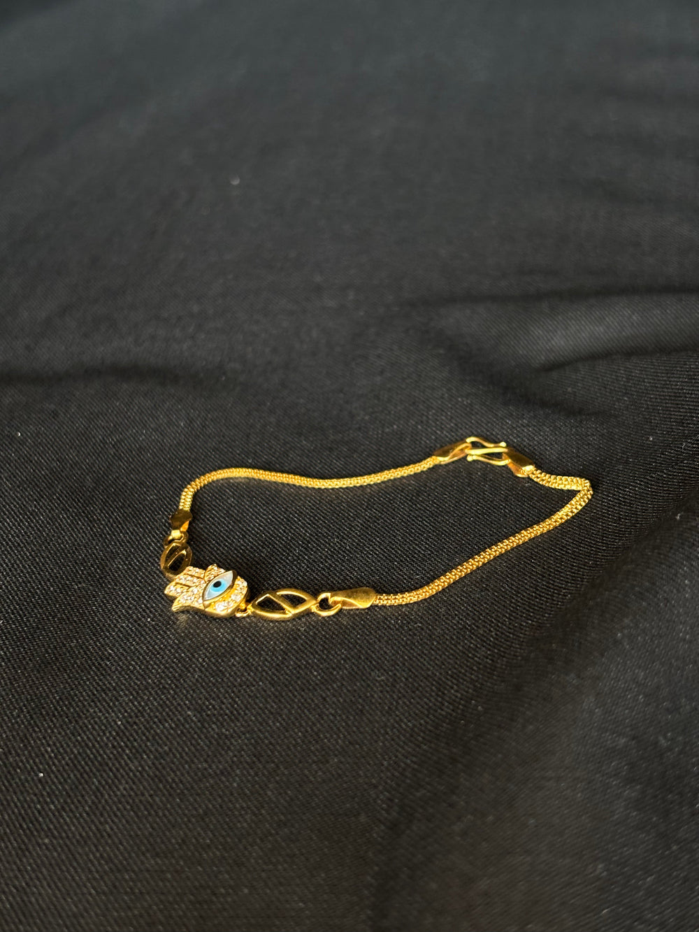 22K Gold Hamsa Hand Bracelet with CZ Accents