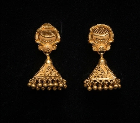 22K Gold Royal Dome Style Latkan Earrings | Traditional Indian Jhumki Drops