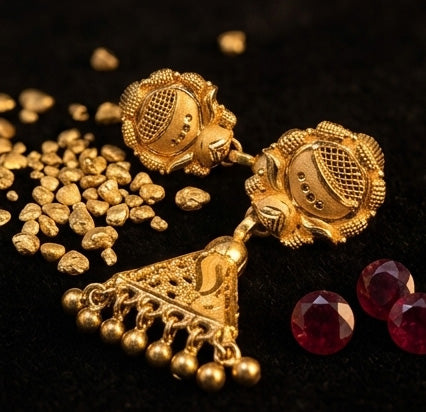 22K Gold Royal Dome Style Latkan Earrings | Traditional Indian Jhumki Drops