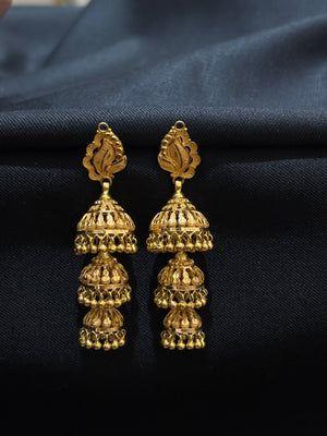 22K Gold Layered Jhumka Earrings - Traditional Temple Jewelry