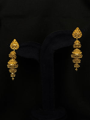 22K Gold Scalloped Shield Latkan Earrings | Ornate Filigree Heritage Jewelry