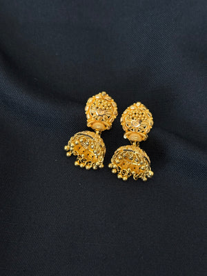 22K Gold Traditional Temple Latkan Earrings | Ornate Granulated Gold Dangles
