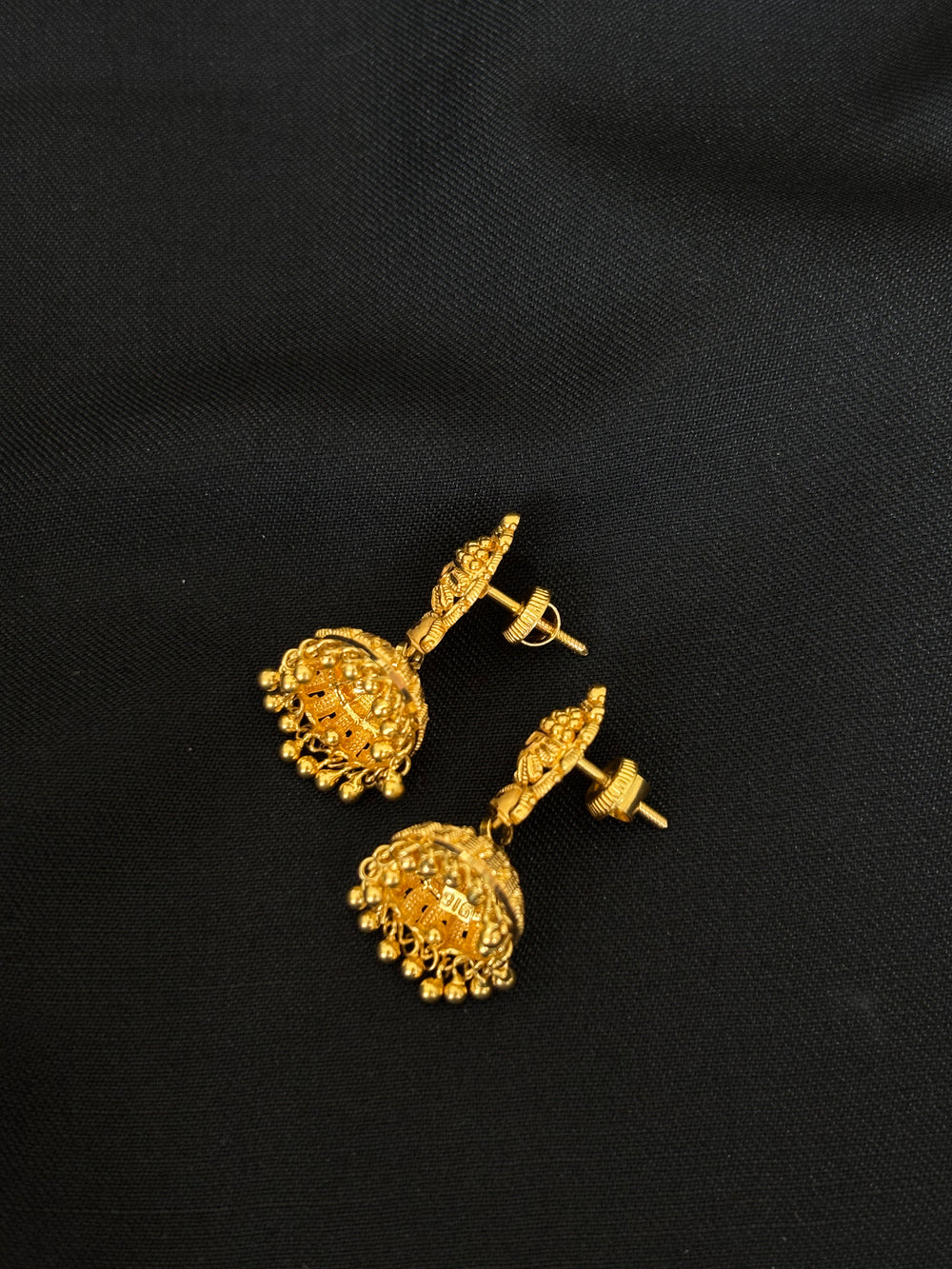 22K Gold Traditional Temple Latkan Earrings | Ornate Granulated Gold Dangles