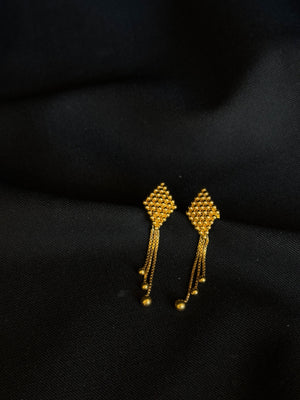 22K Gold Diamond-Shaped Stud & Dangle Earrings