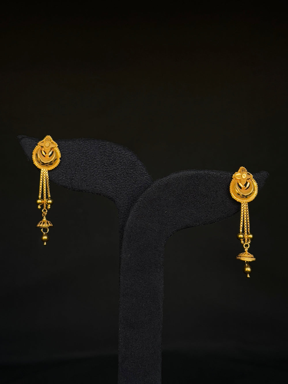 22KT Gold Traditional Floral Drop Earrings with Coin Charms