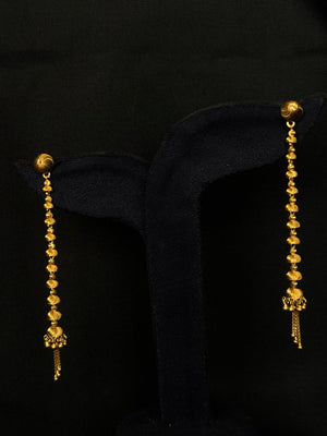 22K Gold Geometric Filigree Latkan Earrings | Modern Beaded Tassel Dangles