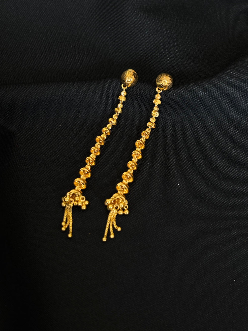 22K Gold Geometric Filigree Latkan Earrings | Modern Beaded Tassel Dangles