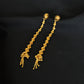 Extended Elegance: 22K Gold Long Dangle Earrings with Textured Beads