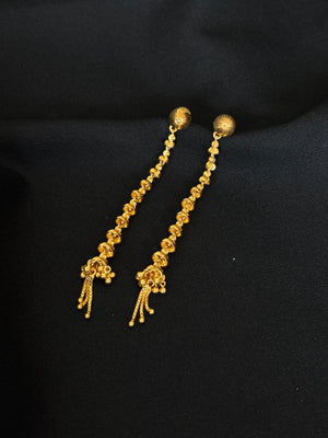 Extended Elegance: 22K Gold Long Dangle Earrings with Textured Beads
