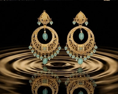 22K Yellow Gold Sunburst Latkan Earrings | Multi-Tiered Traditional Gold Dangles
