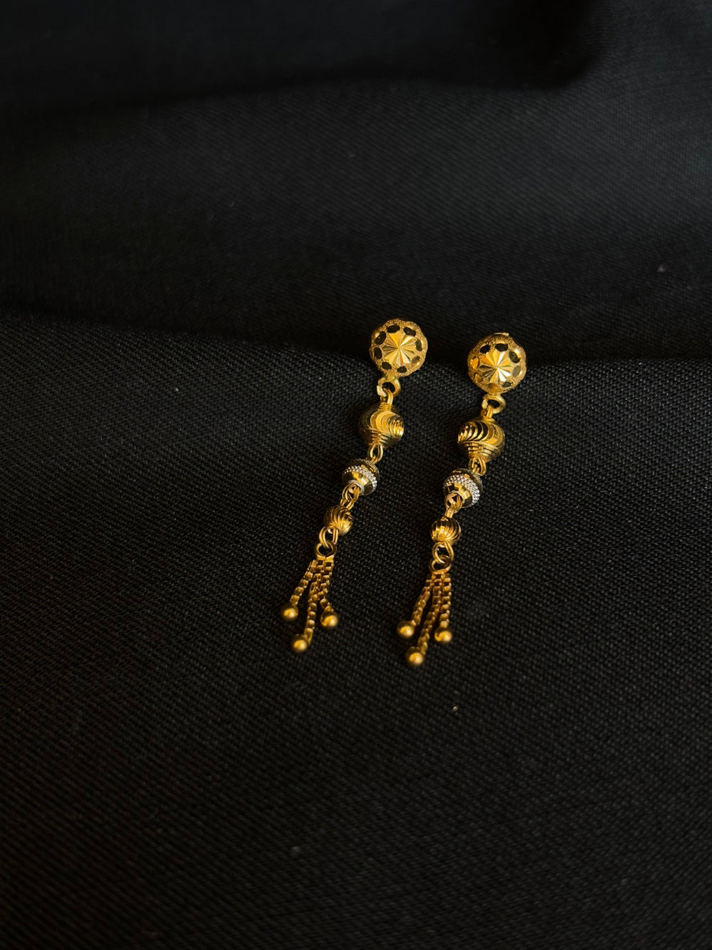 22K Gold Drop Earrings with Unique Dangling Details