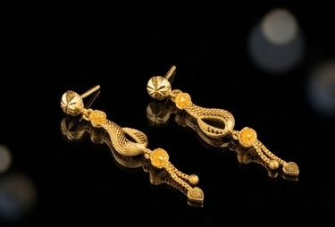 22K Gold Modern Linear Latkan Earrings | Textured Vertical Bar Gold Jewelry