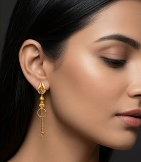22K Gold Traditional Rawa Work Latkan Earrings | Granulated Filigree Drop Jewelry
