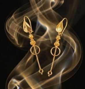 22K Gold Traditional Rawa Work Latkan Earrings | Granulated Filigree Drop Jewelry