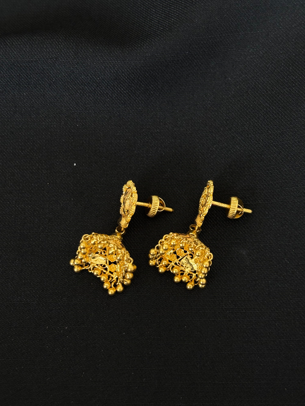 22K Yellow Gold Ornate Filigree Latkan Earrings | Traditional Indian Beaded Drops