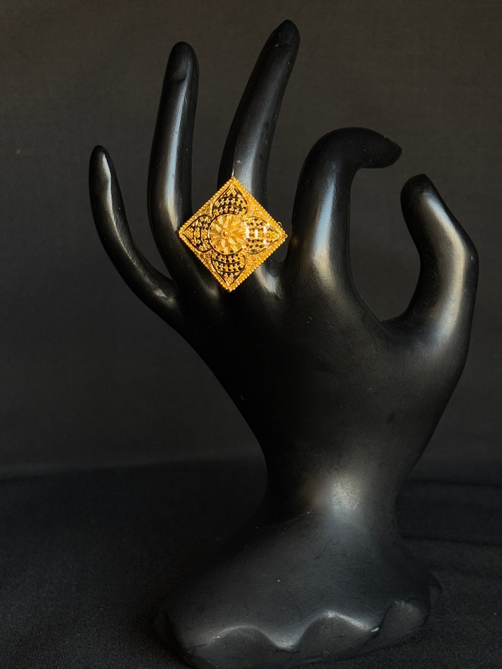 22K Gold Handcrafted Cocktail Ghat Ring - Traditional Indian Design