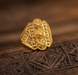 Gents 22K Gold Diamond-Mosaic Signet | Textured Artisan Statement Ring