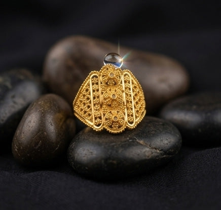 Gents 22K Gold Diamond-Mosaic Signet | Textured Artisan Statement Ring