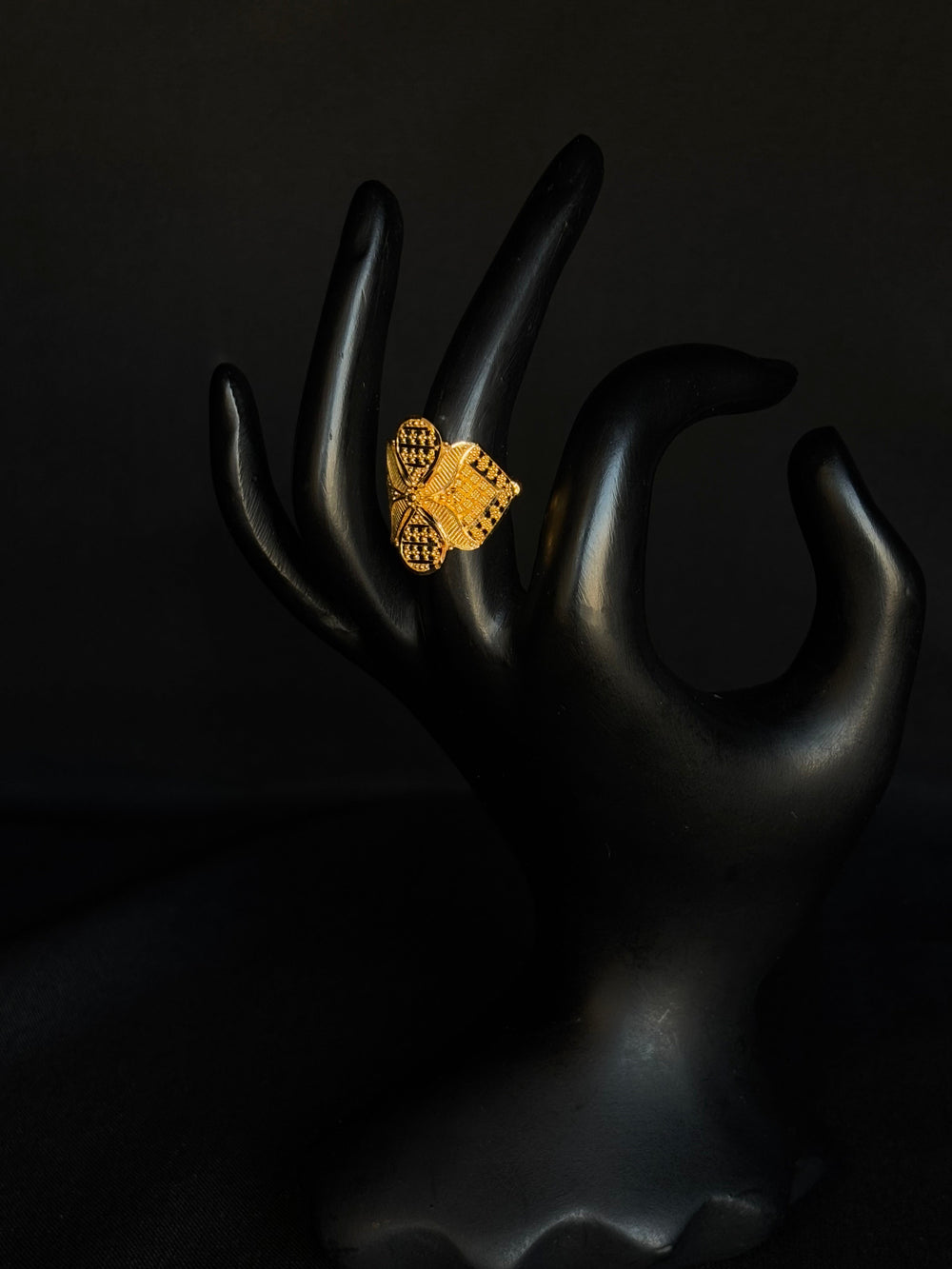 22K Gold Statement Ring - Intricate Floral Design