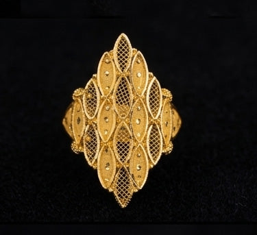 WoGents 22K Gold Geometric Lattice Ring | Modern Filigree Jewelry
