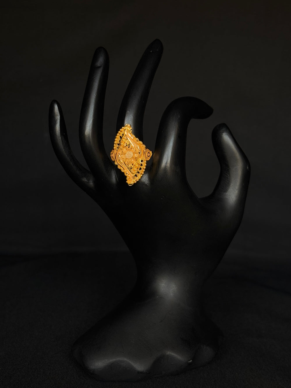 22K Gold Style Ring with Deity Motif & Intricate Detailing - Traditional Indian Design