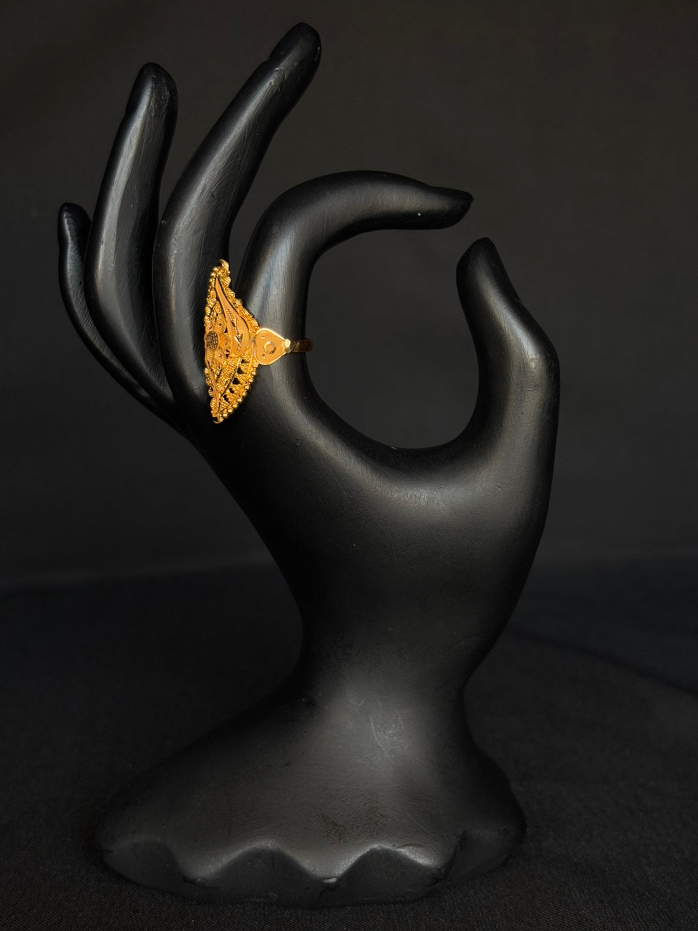 22K Gold Style Ring with Deity Motif & Intricate Detailing - Traditional Indian Design