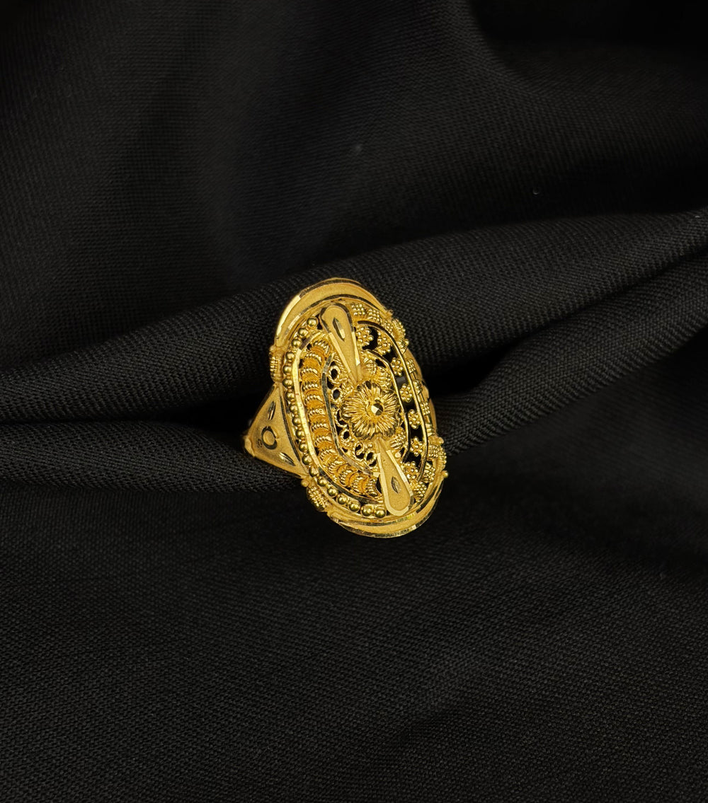 WoGents 22K Gold Circular Medallion Ring | Intricate Textured Statement Piece