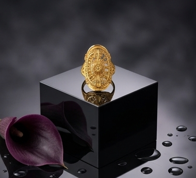 WoGents 22K Gold Circular Medallion Ring | Intricate Textured Statement Piece
