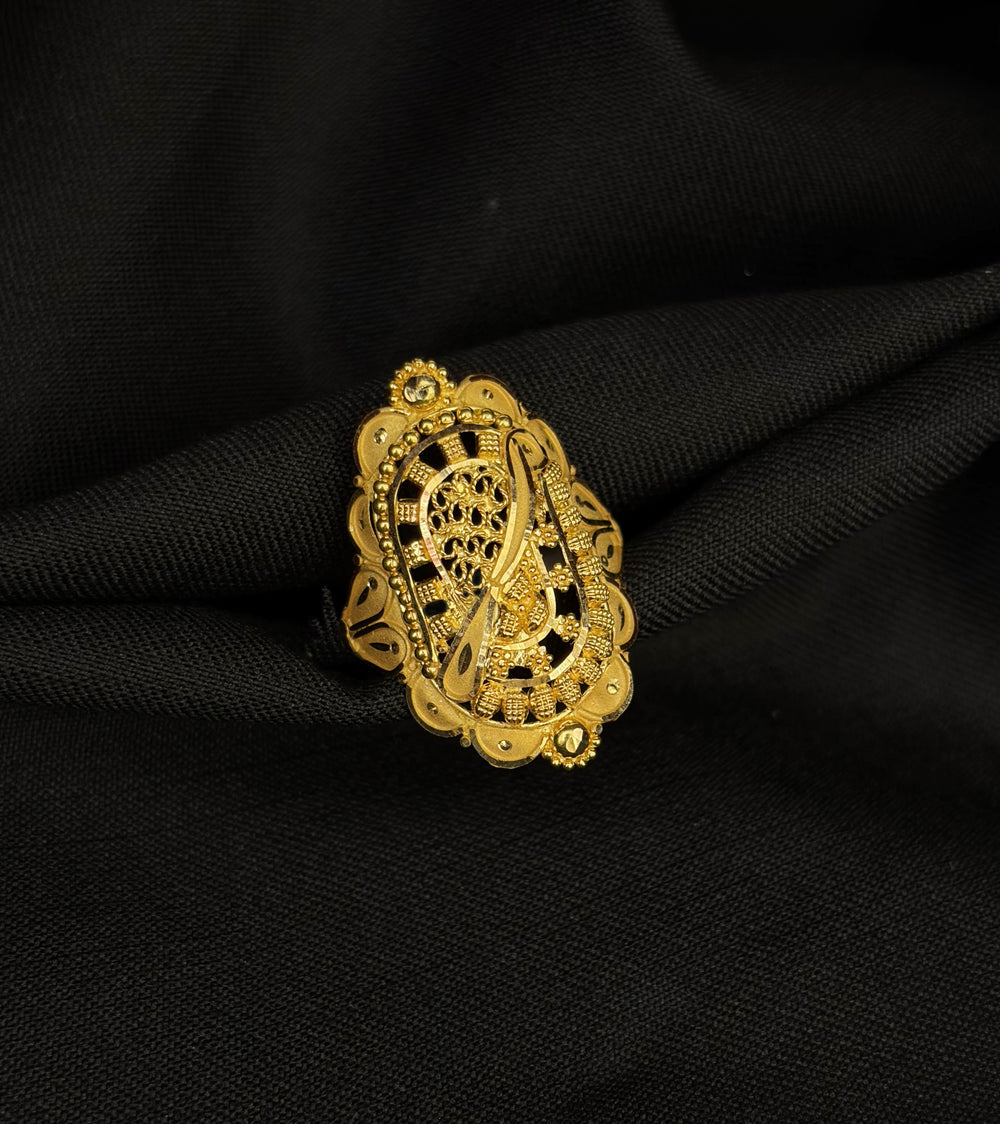 Elegant 22K Gold Abstract Sun Ring | Broad Textured WoGents Band