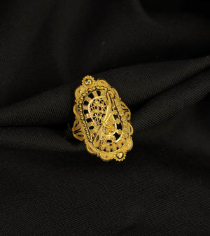 Elegant 22K Gold Abstract Sun Ring | Broad Textured WoGents Band